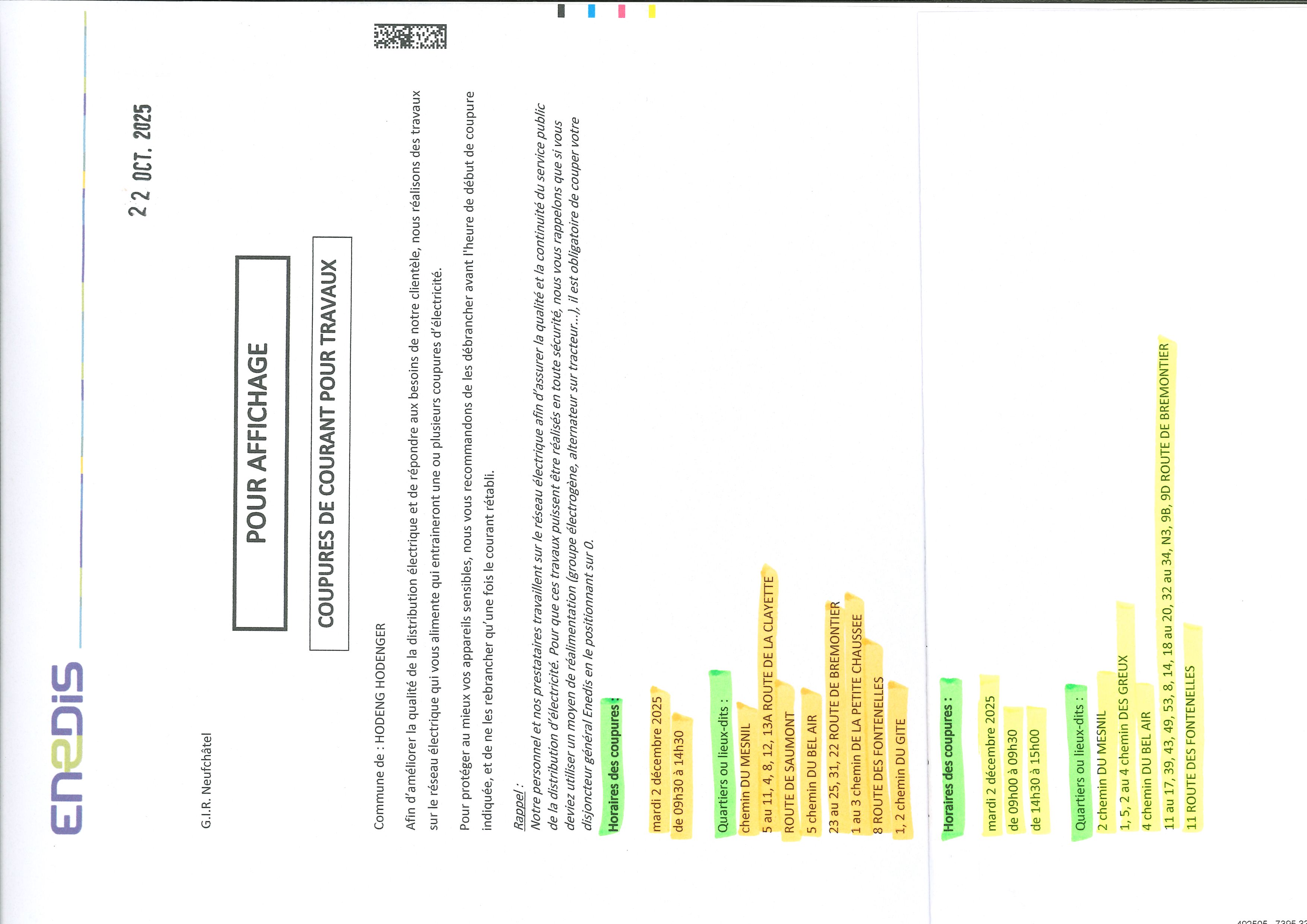 Coupure courant pour travaux